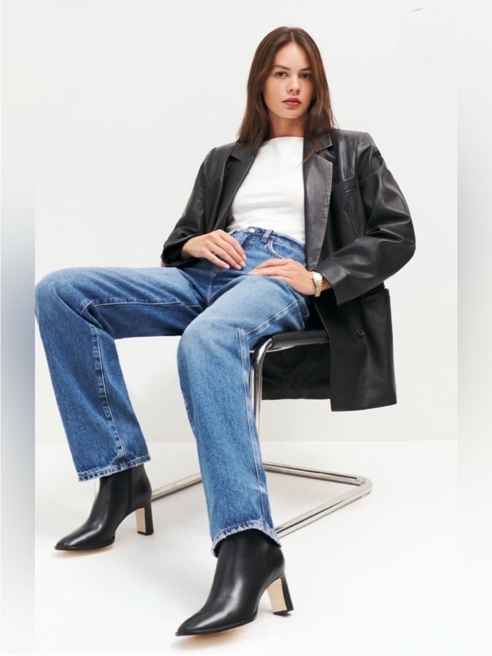 Reformation Gillian Black Leather Boots